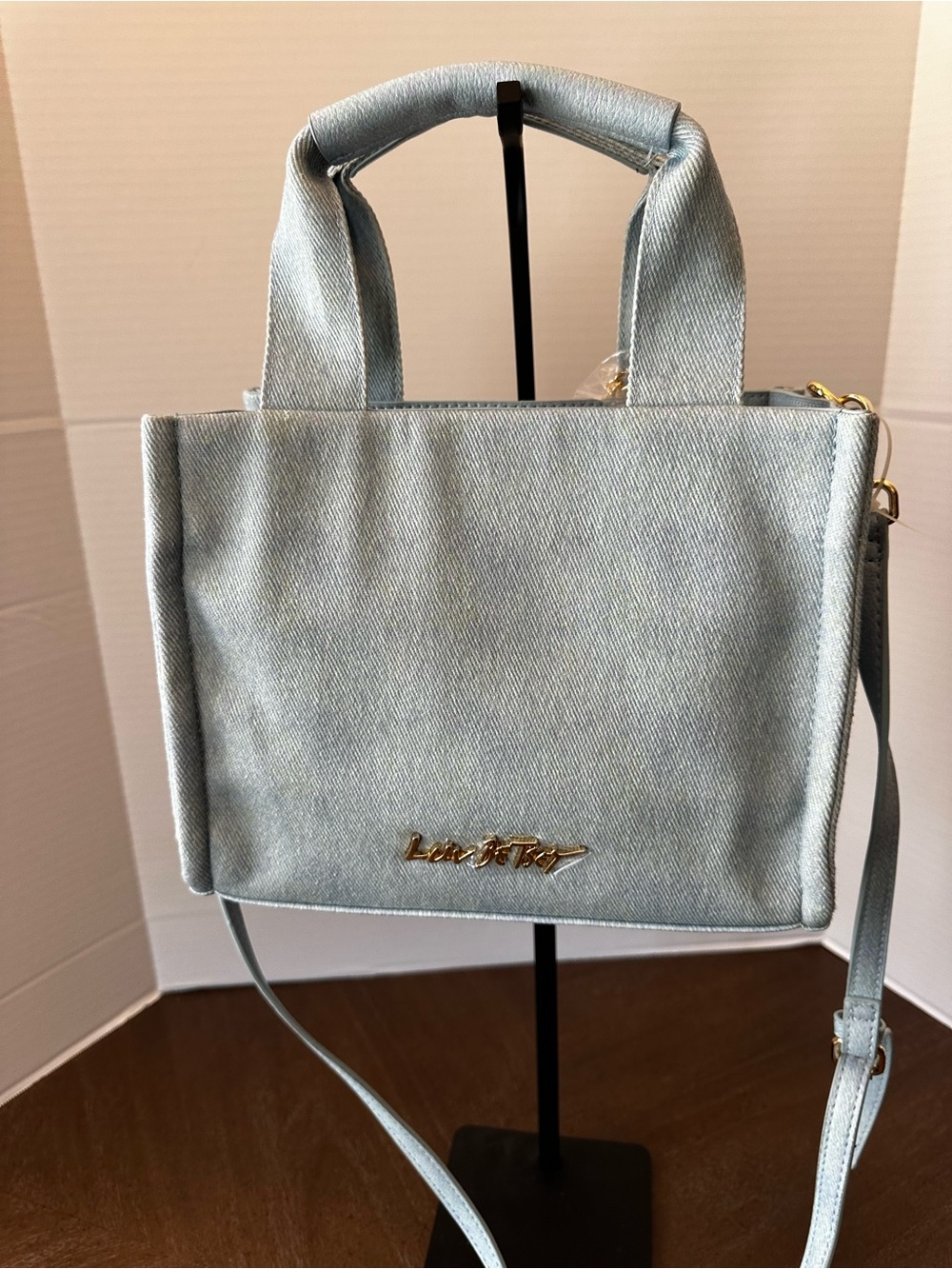 Betsey Johnson Light Blue Denim Tote with Teddy Charm w/ removable strap - Picture 4 of 16